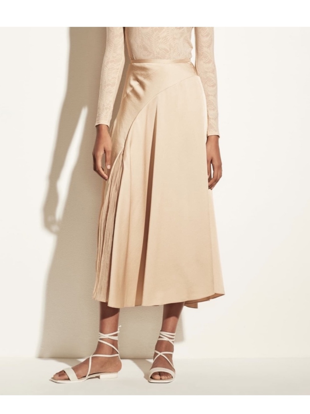 Vince Women’s Mixed Media Panel Asymmetrical Skirt Size 14 Gold Satin NWOT